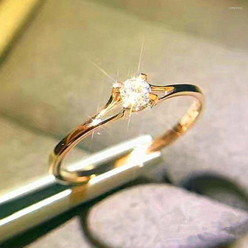 

Wedding Rings Shiny Cubic Zirconia Ring Simple Gold Color For Women Bride Proposal Engagement Cocktail Party Gift Trendy Jewelry