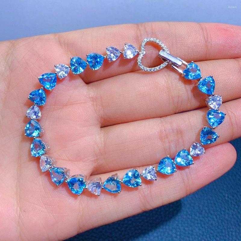 

Link Bracelets Imitation Of Natural Swiss Blue Topaz High-grade Zircon Buckle Bracelet Women's Luxury Aquamarine Heart-shaped Jewelry