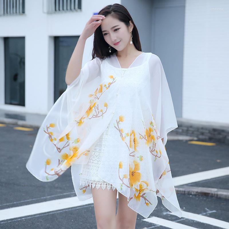 

Scarves Fashion Spring Summer Women Elegant Pearl Print Beach Silk Scarf Shawl Wild Female Long Wrap Chiffon Thin Travel Sunscreen Hijab