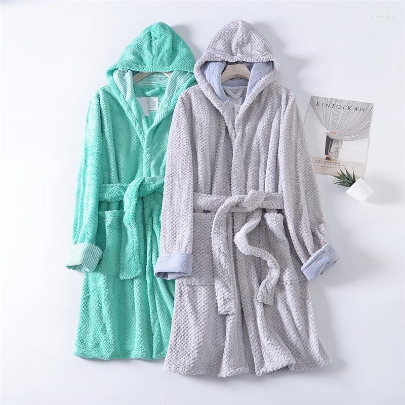 

Women's Sleepwear Autumn And Winter Ladies Coral Fleece Hooded Nightgown Fresh Cute Lace-up Lounge Wear Mid-length Pajamas Bathrobes, Turquoise
