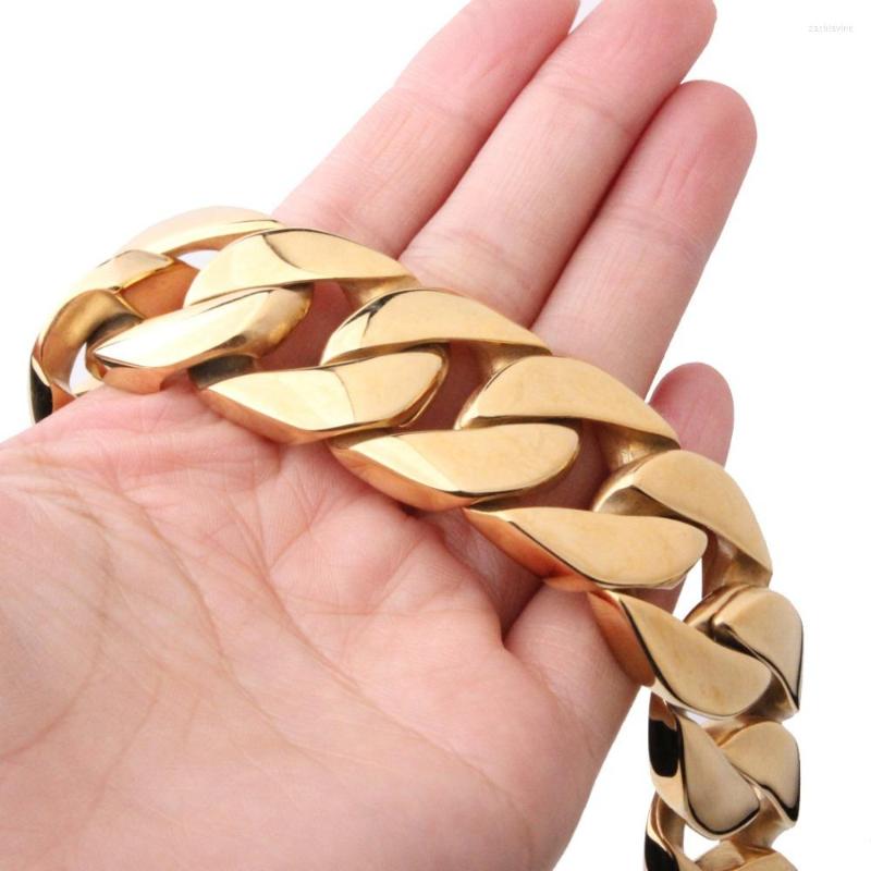 

Link Bracelets 26/31MM Heavy Strong 316L Stainless Steel Gold Color Cuban Curb Chain Men's Boy's Bracelet Bangle 8.46"/9"