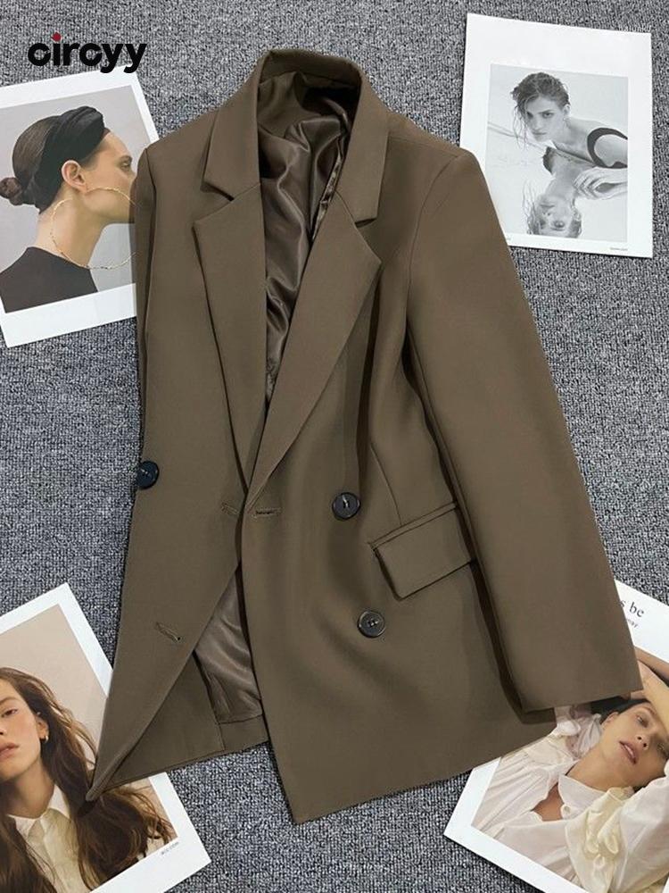 

Women' Suits Circyy Office Lady Blazer Women Clothing Simple Classic Fashion Spring Autumn Casual Coat Notched Collar Solid Korean Chic, Auburn