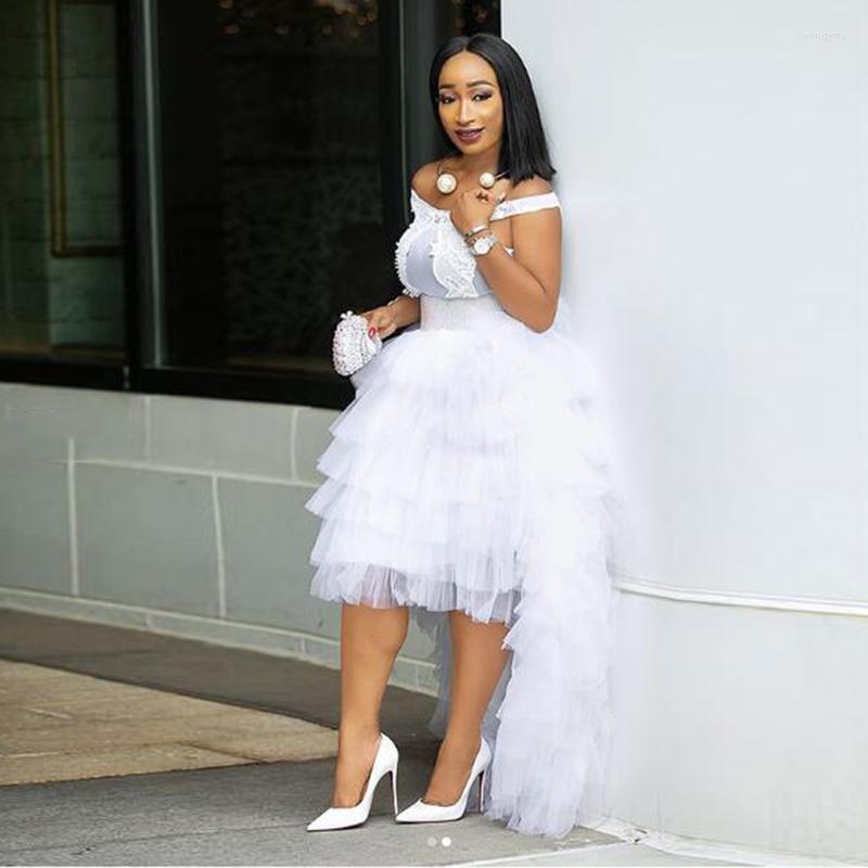 

Skirts White High Low Tulle Street Custom Fashion Tiered Long Women To Party Female Maxi, Beige