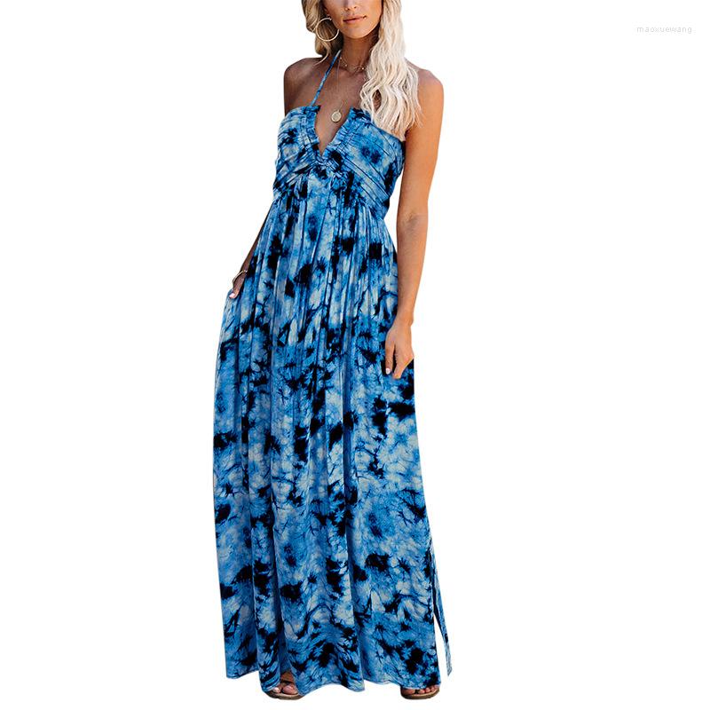 

Casual Dresses European Style Woman Spaghetti Strap Female Vestido V-neck Printing