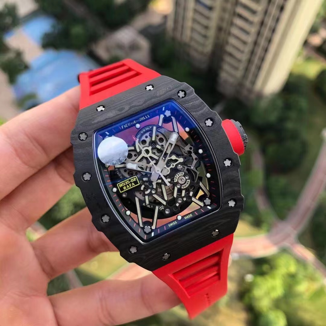 

ZF Factory produces fashionable representative red silica gel band 035 carbon shell hollow watch, Black