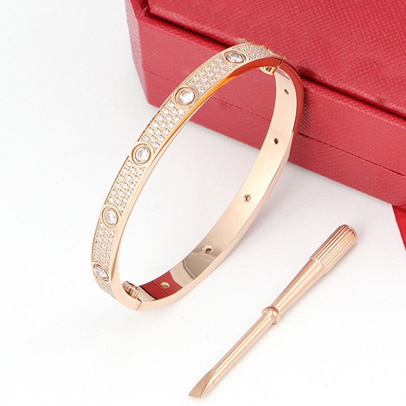 

Love screw bracelets bangles with full CZ diamond silver rose gold bangle with screwdriver Bracelet for lovers Titanium steel Jewelry