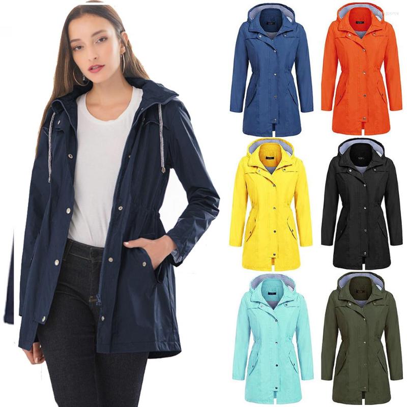 

Women's Trench Coats Fashion Spring Autumn Women Casual Long Sleeve With Hooded Medium Female Clothing Outerwear Waterproof, Black
