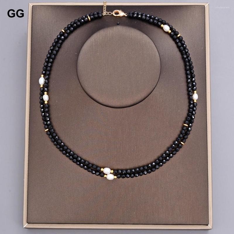 

Pendant Necklaces GuaiGuai Jewelry 2 Rows Natural Genuine Faceted Round Black Onyx Cultured White Freshwater Pearl Choker Necklace 17"
