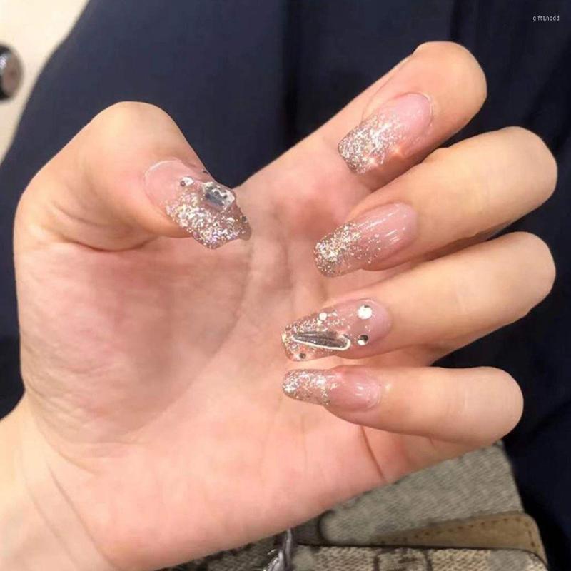 

False Nails 24pcs/Box Detachable Wavy Coffin Wearable French Ballerina Fake Full Cover Nail Tips Press On, 03