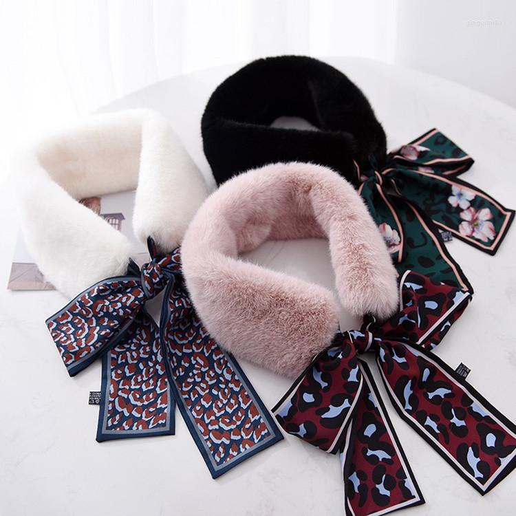 

Scarves Fashion Leopard Neck Ring Scarf Winter Imitation Rex Fur Wraps Ribbon Plush Collar Women