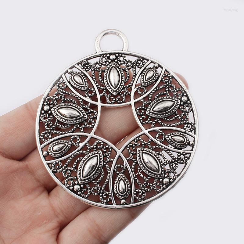 

Pendant Necklaces 2pcs Tibetan Silver/ Patina Verdigris Big Round Filigree Peacock Feather Charms Necklace Jewelry Finding 64 64mm