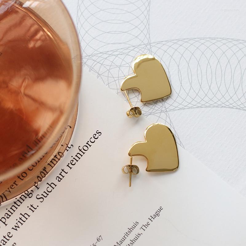 

Stud Earrings MODAGIRL Stainless Steel Gold Plated Heart Glossy Plain Minimalist For Women Jewelry