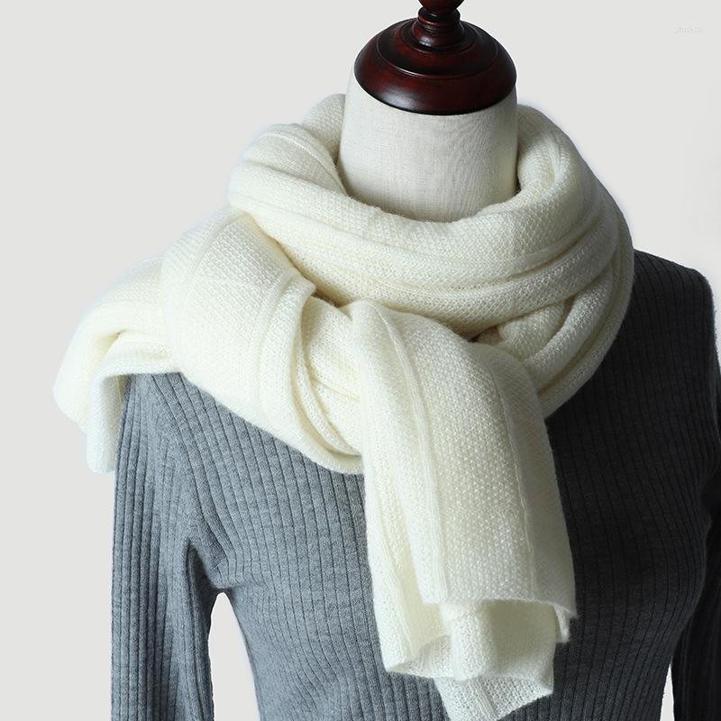 

Scarves Knitted White Cashmere Scarf Women Luxury Pure Natural Shawl Lady Pashmina Long Warm Thicken Autumn Winter