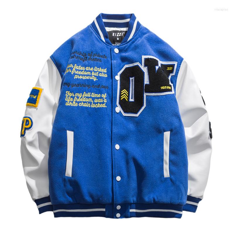 

Men's Jackets Hip Hop Varsity Mens Embroidery Letters Baseball Harajuku College Style Chaquetas Oversized Unisex Streetwear, Blue