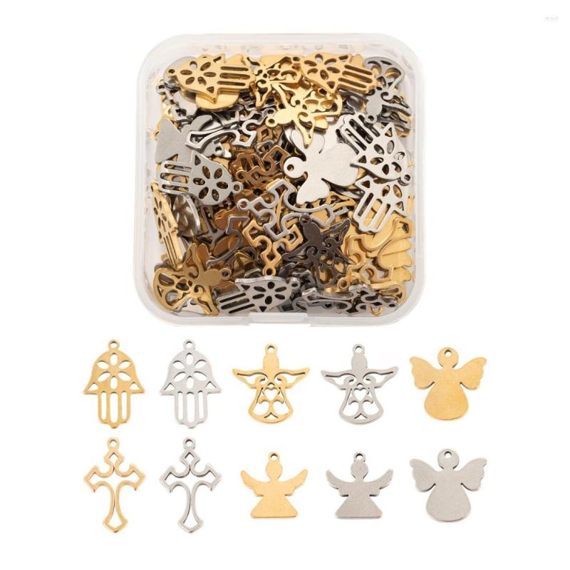 

Pendant Necklaces 100pcs/Box 10 Style 304 Stainless Steel Pendants Hands Angel Series Laser Cut Charms For DIY Jewelry Making Bracelet
