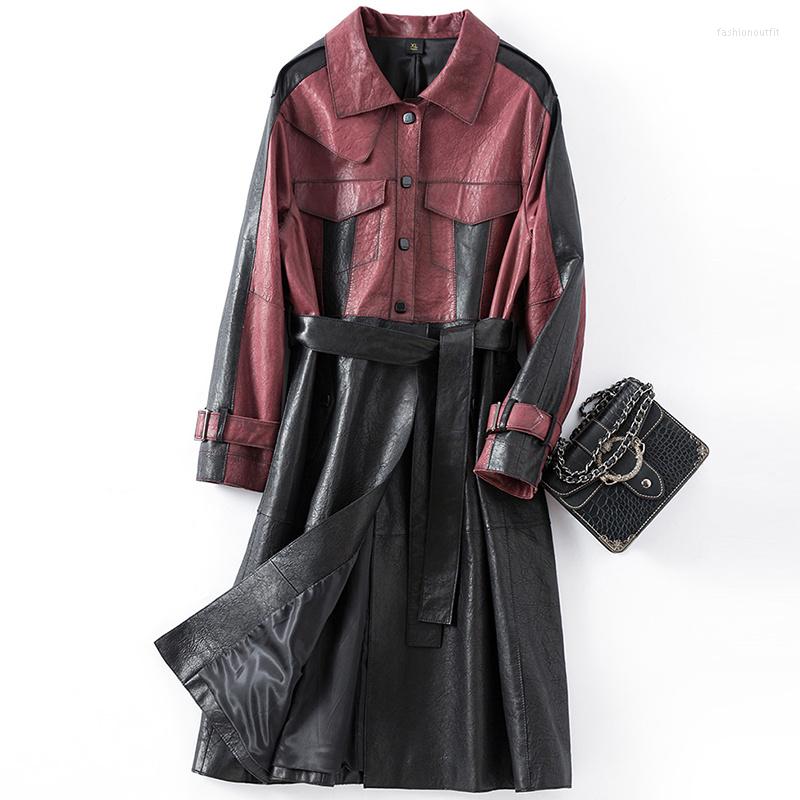 

Women' Leather 2023 Genuine Jacket Women Sheepskin Fashion Long Trench Coat Elegant Cuero Genuino OBZ1977 Pph432, Blue