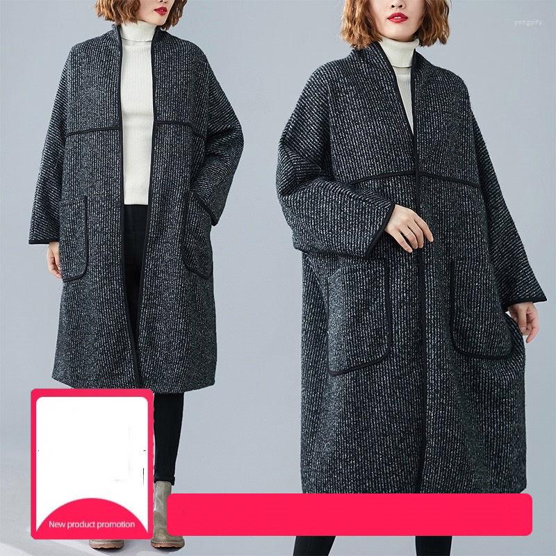 

Women's Trench Coats Extra Large Women's Cardigan Jacket Autumn 2022 Winter Loose Korean Striped Mid-Length Windbreaker Lady Causal, Black