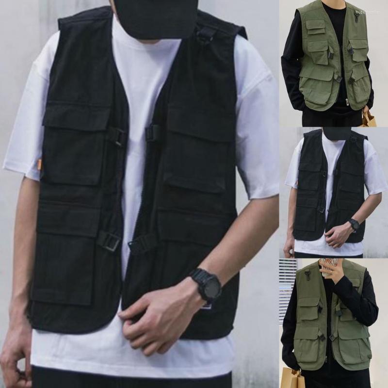 

Men's Vests Breathable Chic Sleeveless Outdoor Jacket Coat Solid Color Cargo Vest Comfy For Work, Black