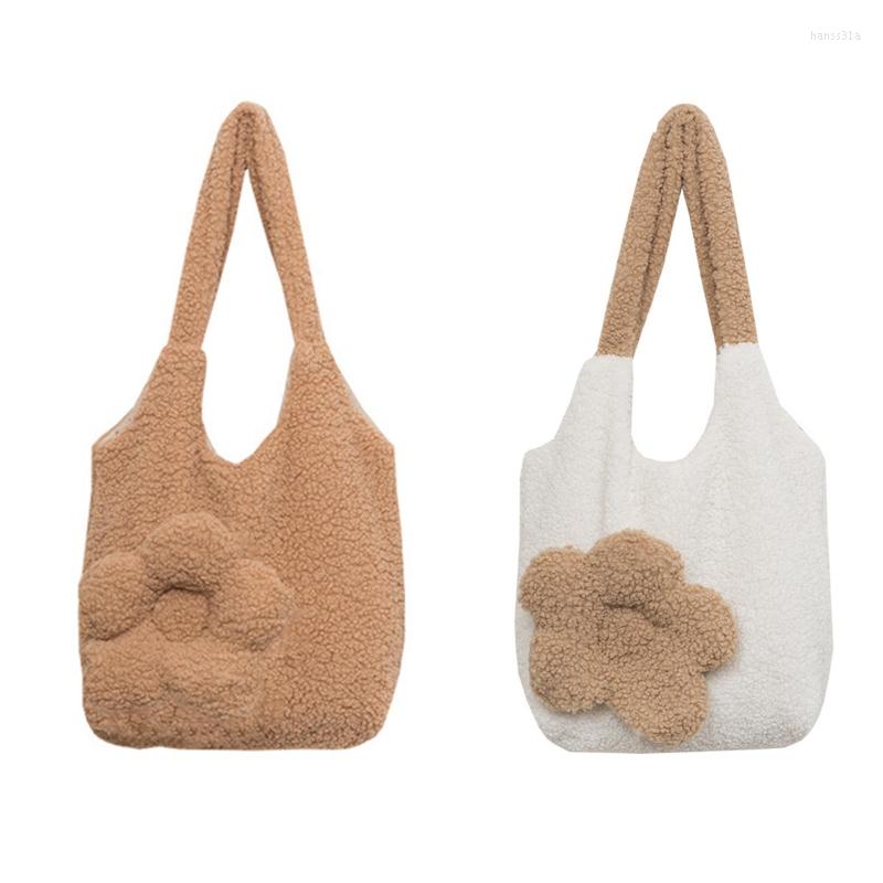 

Evening Bags Women Floral Handbag Plush Shoulder Bag Shopping Large Capacity Tote, Brown