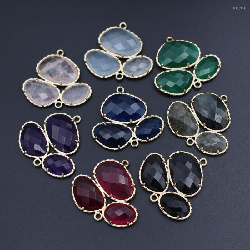 

Pendant Necklaces 10pcs Triple Stone Connectors Rose Quartz Green Red Jade Charms For DIY Dangle Earrings Women Wedding Jewelry