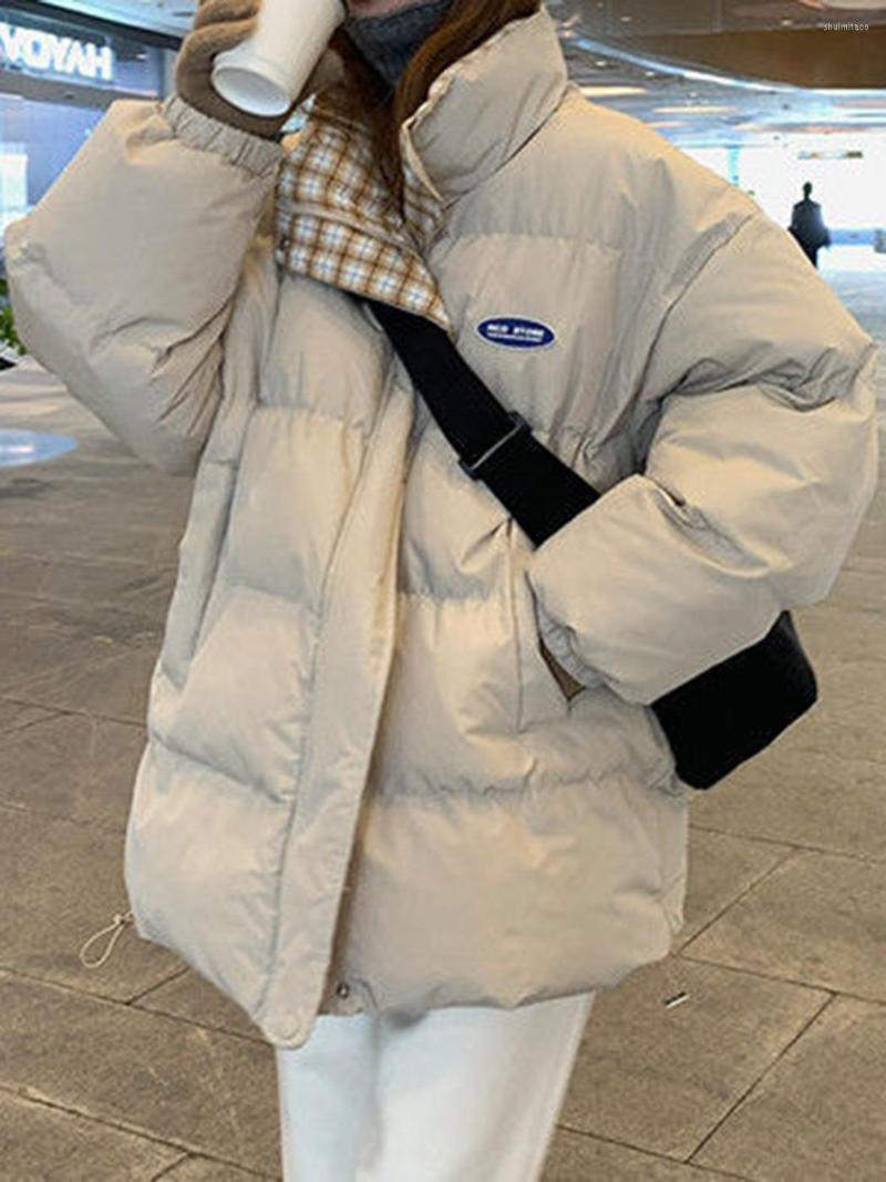 

Women's Down 2022 Winter Women Loose Coat Jackets Fashion Splicing Plaid Stand Collar Warm Casual Zipper Pocket Cotton Jacket Female, Beige