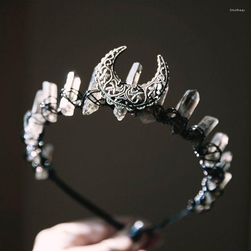 

Hair Clips Womens Ethnic Jewelry Crown Headband Faux Raw Crystal Alloy Moon Hoop Tiara Accessories