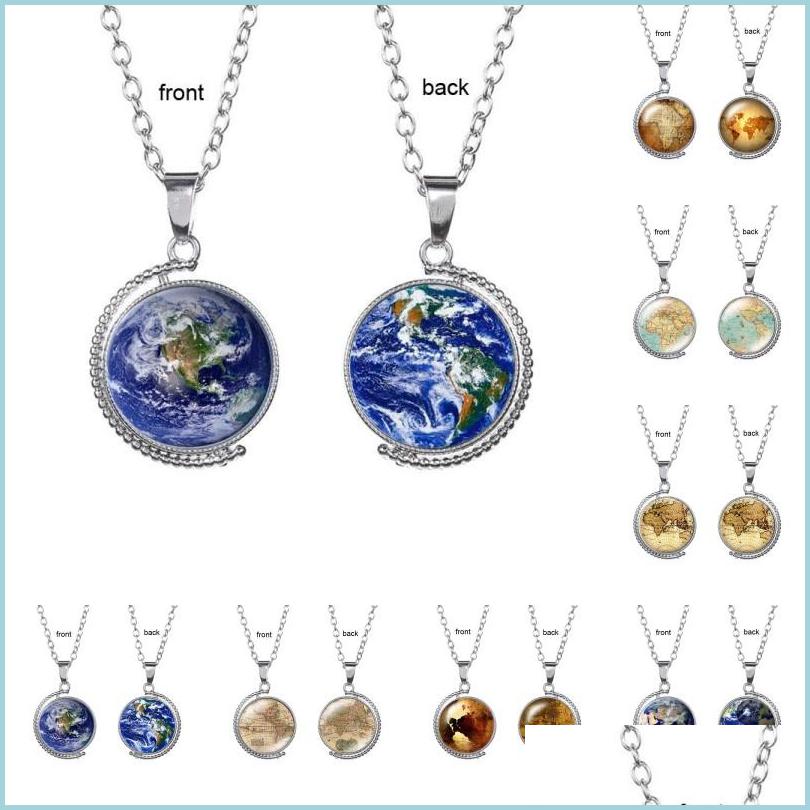 

Pendant Necklaces Vintage Double Sided Necklace World Map Necklaces Pendants Jewelry Glass Cabochon Rotatable Earth Pendant Choker F Dhjd6