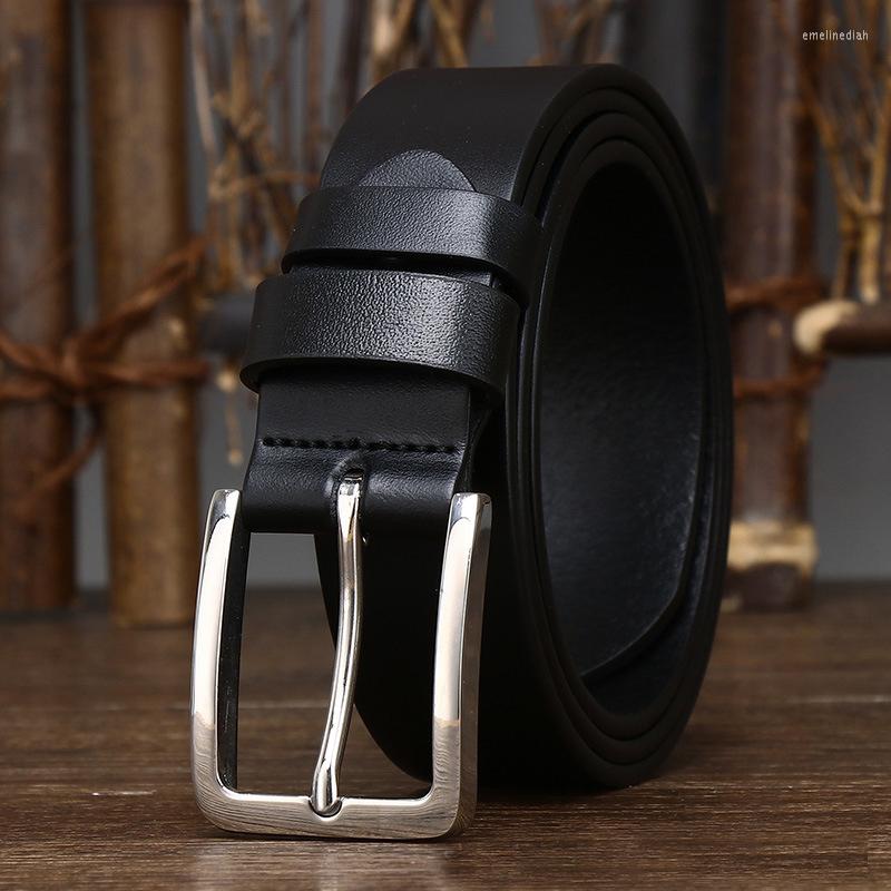 

Belts 3.5cm Width Anti Allergy Stainless Steel Buckle Belt Vintage Luxury Cowskin Genuine Leather Man's Male Cowhide Retro, Black