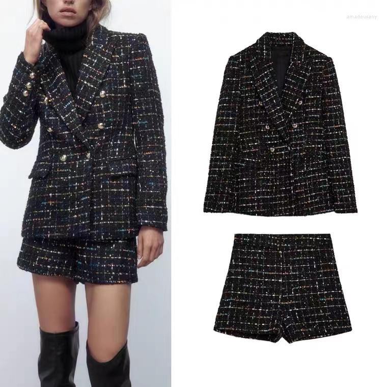 

Women's Tracksuits Office Lady 2 Pieces Blazer Suits Women Long Sleeve V Neck Double Breasted High Waist Shorts Fashion 2022 Sets, Short