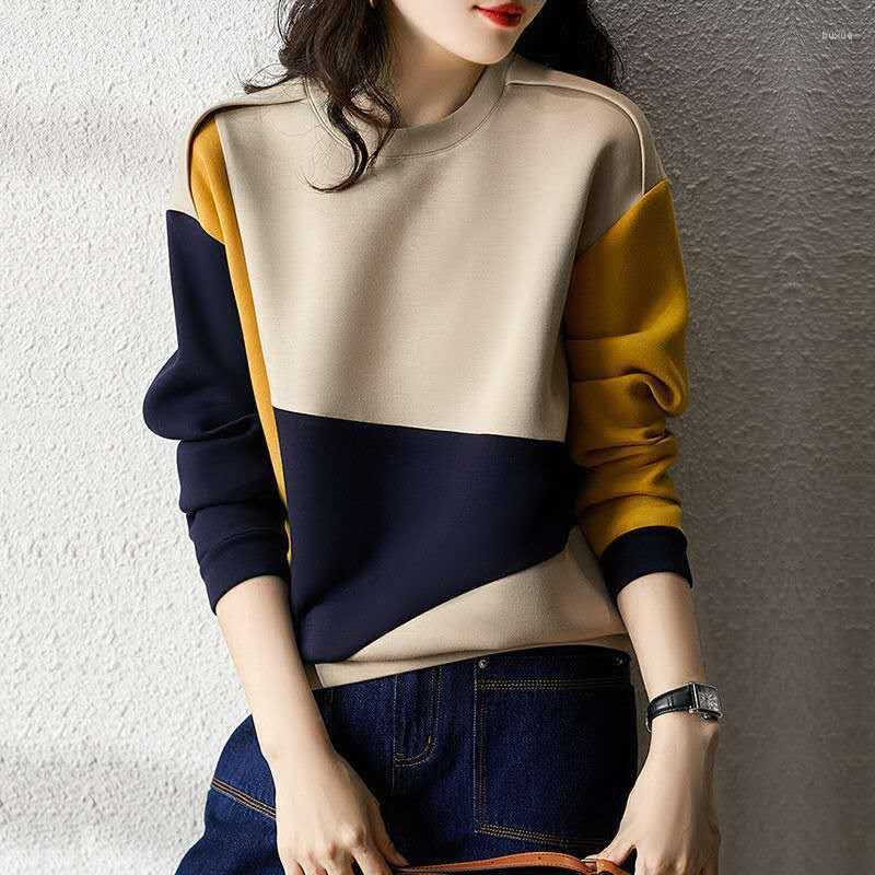 

Women's Hoodies Women Sweatshirts Sweaters Women's Round Neck Contrast Loose High-Grade Long-Sleeved Top Ropa Mujer, Picture shown