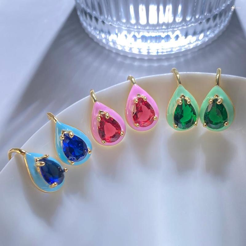 

Dangle Earrings Fashion Water Drop Shaped Piercing For Women Jewelry Red Green Blue Big Zircon Copper Party Gift