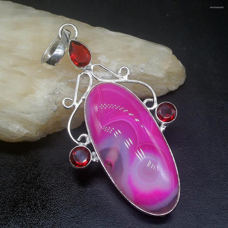 

Pendant Necklaces Gemstonefactory Jewelry Big Promotion 925 Silver Fantasy Botswana Agate Red Garnet Women Ladies Gifts Necklace 1229