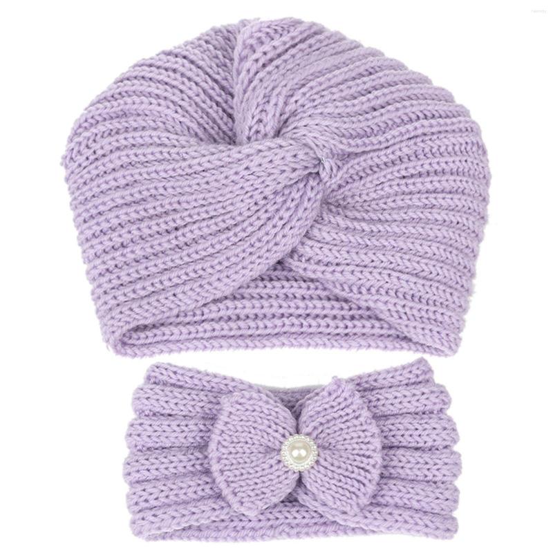 

Ball Caps Mother Hat Baby Girls Headband Soft Warm Winter Set, White