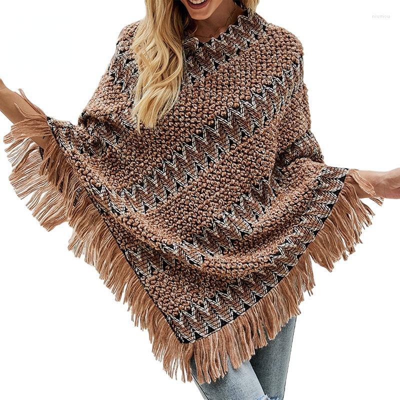 

Women's Sweaters Style V Neck Cloak Sweater Casual Loose Stripe Tassel Oversized Poncho Women's Coat, Green