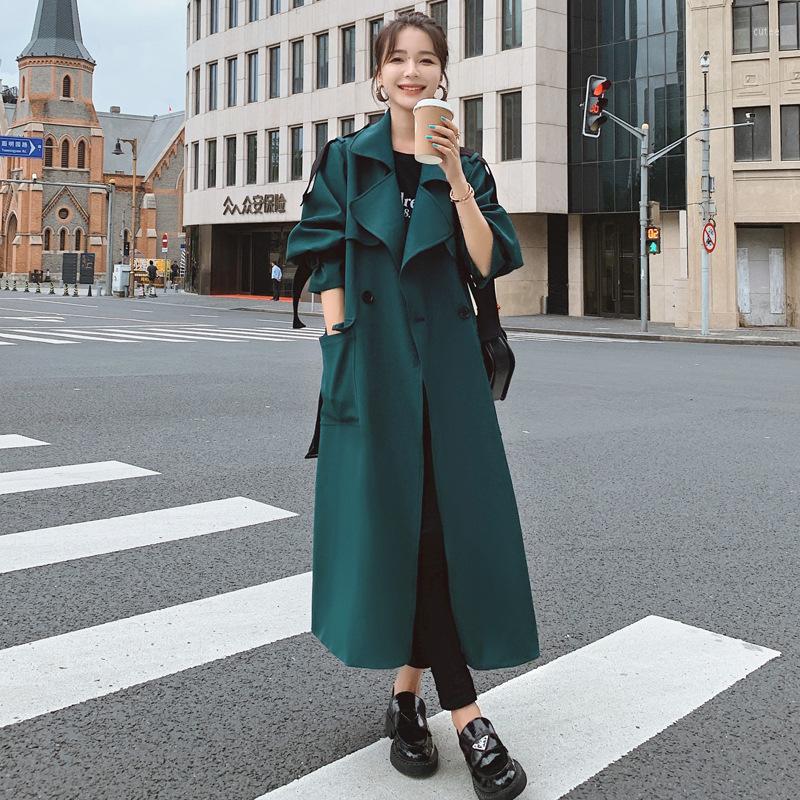 

Women' Trench Coats Women' Windbreaker Spring Autumn Long Retro Loose Casual Design Sense Green Ladies Cloak Personality Fashion Coat