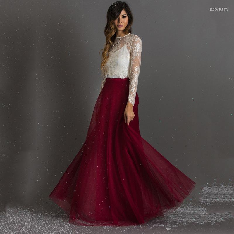 

Skirts Burgundy Floor Length A-line Women Tulle Long Colorful Womens Saia Tutu Slirt Maxi Skirt Longa Faldas, White