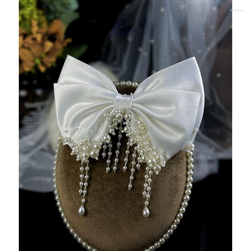 

Hair Clips White Bow Beaded Bridal Decoration Wedding Brides Hairpin Accessories