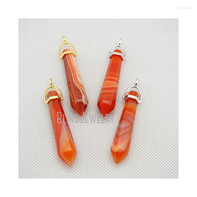 

Pendant Necklaces PM13173 Orange Lace Agates Point Reiki Chakra Healing Spiritual Pendulum Pendants With Gold Or Silver Bail 55mm