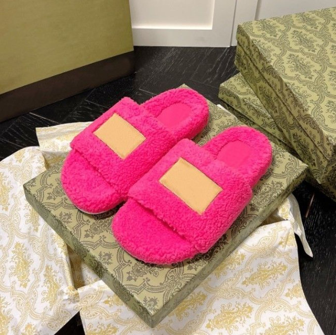 

Wool Slides Sandals Girl Flip Flop Top Designer Slippers Winter Fur Fluffy Warm Letters Comfortable Fuzzy Sheet With Box, #6