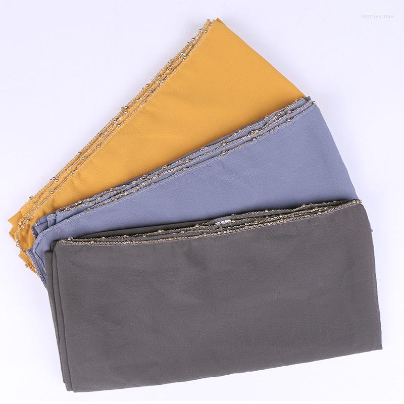 

Scarves Muslim Square Hijab Scarf Women Shawl Plain Bubble Chiffon Solid Color Diamonds Chain Head Islamic Headband
