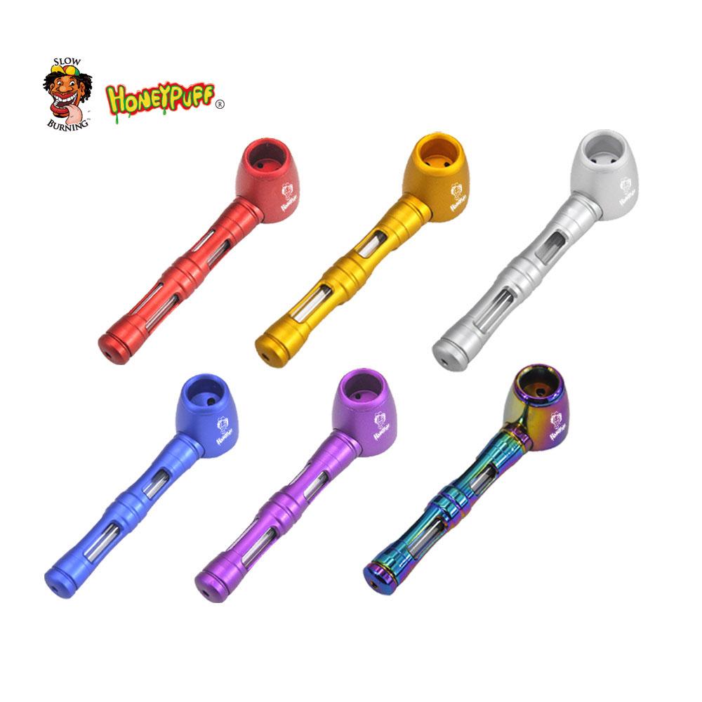 

Aluminum Metal smoke pipe With Glass Inner Tube Handle 124mm Length Removeable Smoking Hand Pipes For Dry Herb