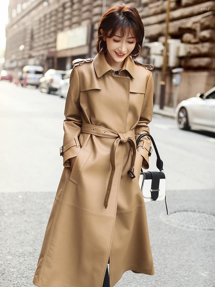 

Women' Leather Jacket Genuine 2022 Long 200% Sheepskin Coat Spring Autumn Windbreaker Luxury Jackets Women KJ4625, Black