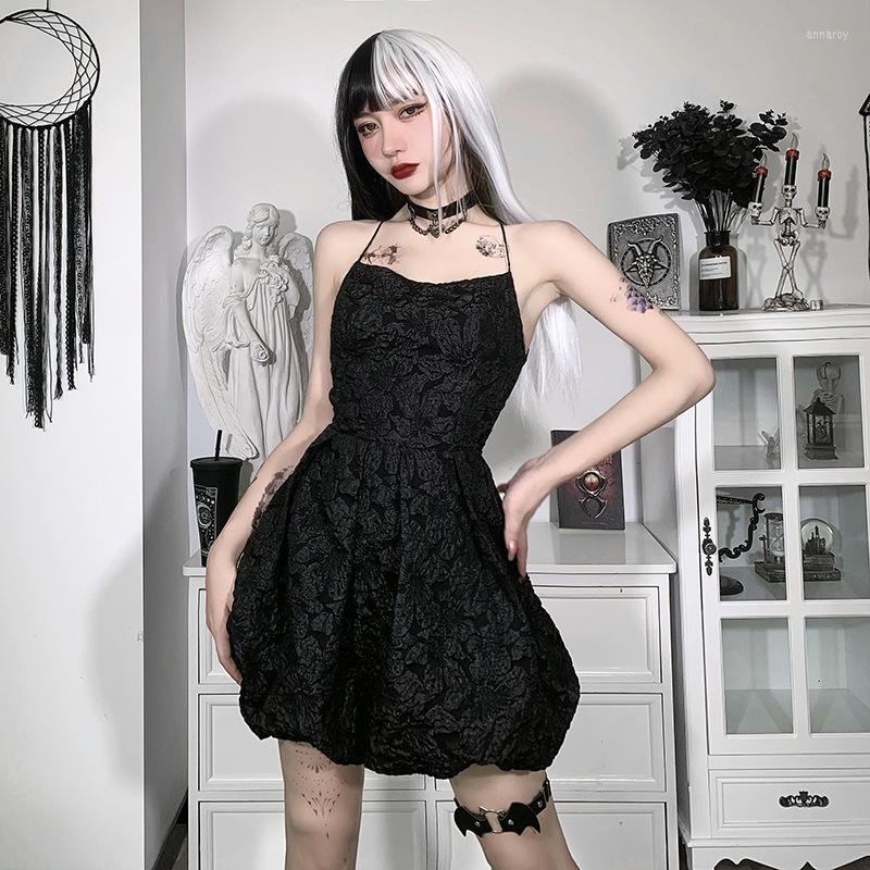 

Casual Dresses Women Sexy Bandage Ball Gown Party Backless Spaghetti Straps Clubwear Gothic Girls Mini Sling Dress 2022 Summer Vestidos, Black