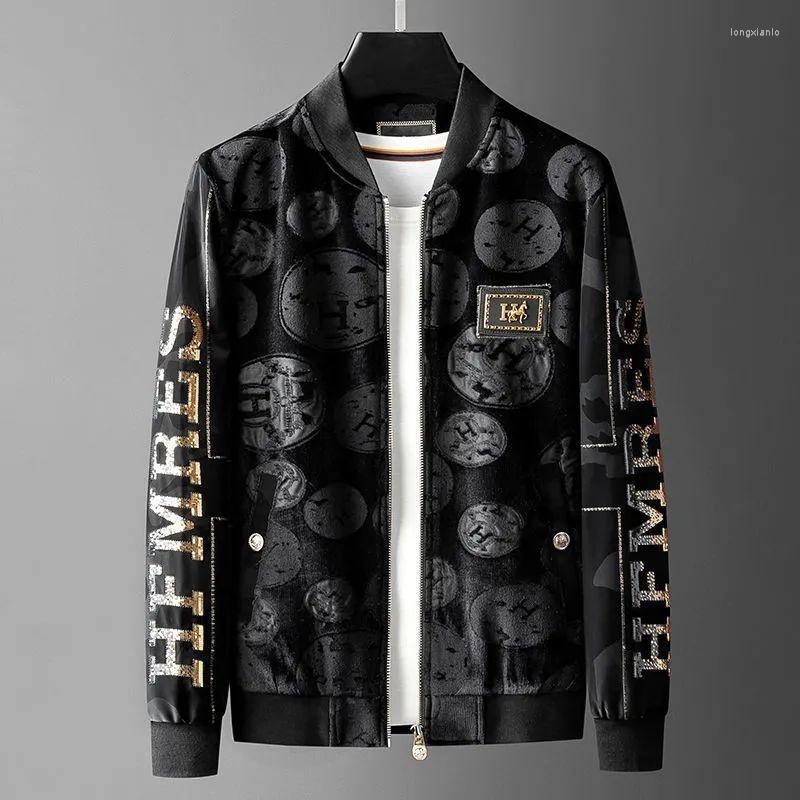 

Men's Tracksuits Autumn Winter Style Matte Dark Face Stand Collar Leather Coat Men's Embroidery Sequins Jacquard PU Jacket, Rh-r2 114 868 black