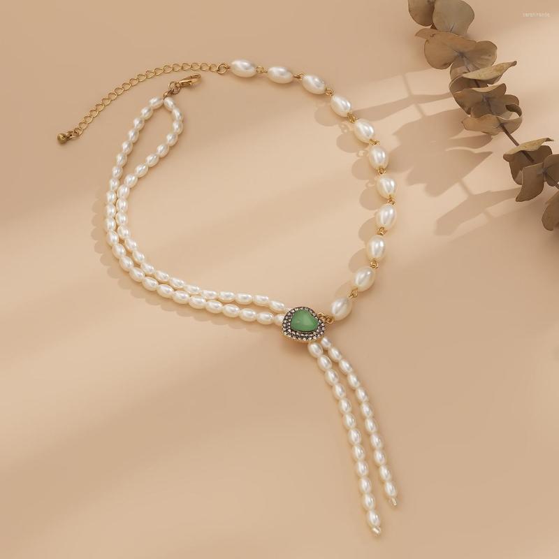 

Choker Elegant Gold Double Layer Heart Long Dangle Pearl Beads Necklace For Women Clavicle