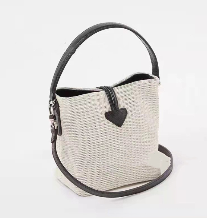 

High-Grade Square Pouch Bamboo Joint Canvas Bucket Bag Women's Hand Shoulder Messenger Bags, As pic