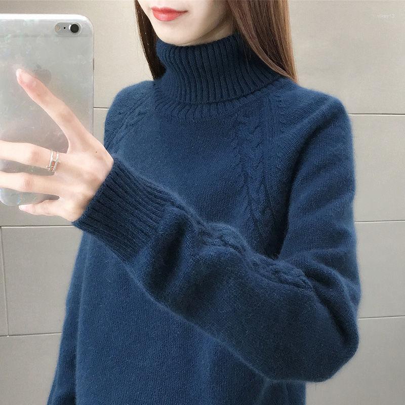 

Women' Sweaters Woman Chandails Autumn Winter Women' Sweater Knitwear Long-Sleeved Top Loose High Collar Straight Pullover, Navy
