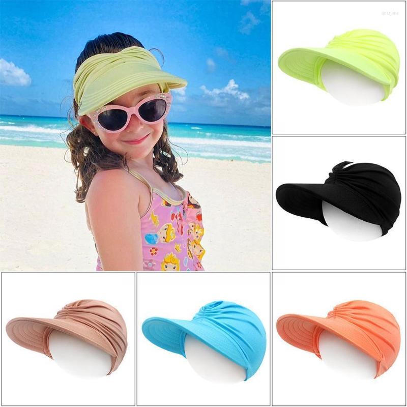 

Hats Summer Girls Large Wide Brim Caps Elastic Empty Top Anti-ultraviolet Outdoor Beach Visor Hat Kids Su L3j8