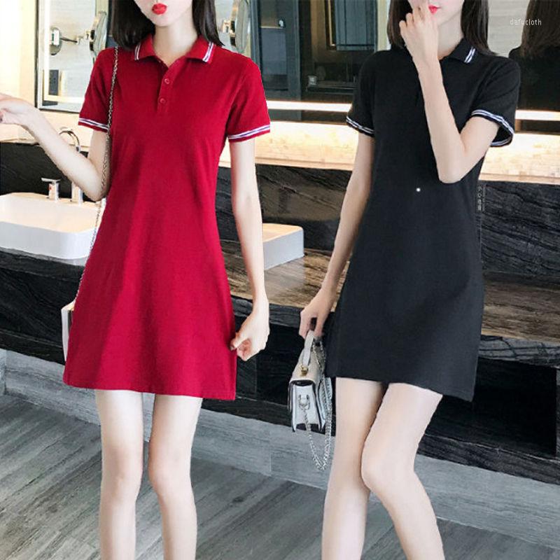 

Casual Dresses Women Summer Sports Short-Sleeved Polo Shirt Collar Dress For Vestido De Mujer Femme Robe, Black