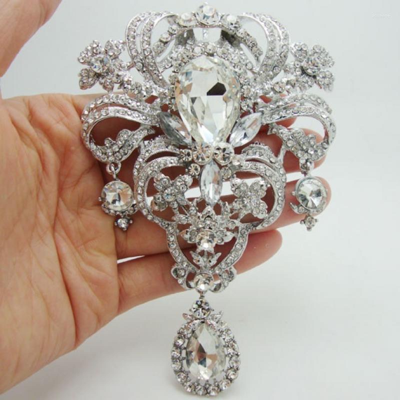 

Brooches Big Flower Pin Brooch For Women Luxury Silver Color Crystal Zircon Fashion Bridal Wedding Accessories
